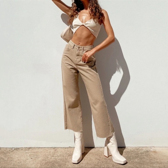 Princess Polly Ruby Cropped Jeans in Tan - Picture 4 of 8